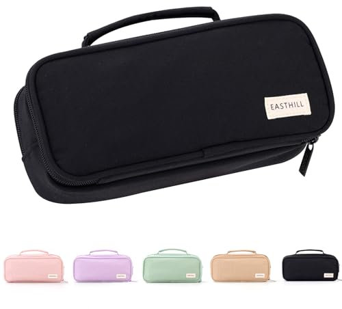 EASTHILL große Kapazität Federmäppchen Pen Pouch Organizer Canvas Bleistift Tasche mit Griff Schulbedarf für Mädchen-Schwarz