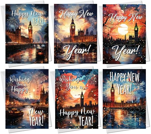 RED OCEAN Biglietti di auguri di buon anno nuovo, confezione da 12 biglietti di auguri con buste, biglietti di Capodanno per amici, familiari, vicini e colleghi