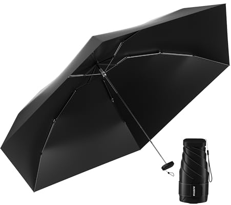 MJOFFIN Reise Mini Regenschirm - leichter, klein，UV-geschützter Regenschirm - geeignet für Frauen, Mädchen, Kinder(SCHWARZ)