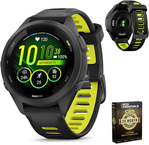 Garmin 010-02810-03 Forerunner 265S Reloj inteligente GPS negro/amarillo Amp con paquete de protección mejorada CPS de 2 años