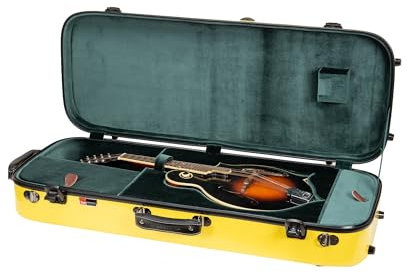 Crossrock Fiberglass Oblong Case fits F-Style Mandolin, with Accessory Compartments, Removable Shoulder Straps, TSA Lock-Yellow (CRF2020MFYL-R)