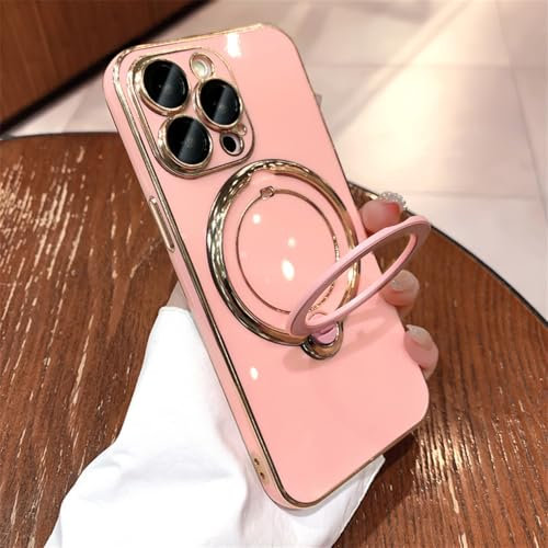 NVYRO Drahtlose Ladehülle für iPhone 11 12 13 14 15 Pro Max X Xs Max XR 7 8 Plus Magnetische Ringhalterung Stoßstangenabdeckung, Rosa, für iPhone 8plus