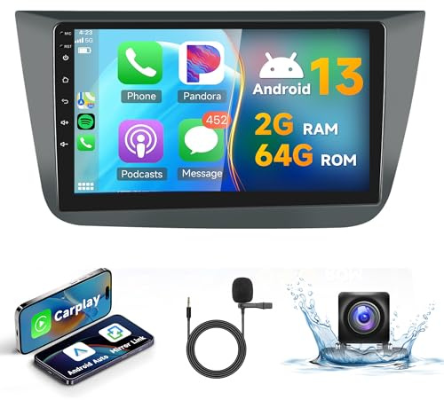 2G+64G Wireless Carplay Android 13 Radio de Coche 2 Din para Seat Altea 2004-2015 Toledo 2004-2009 9 Pulgadas Radio Coche con Android Auto GPS Navi WiFi Mirror Link Bluetooth FM/RDS/DAB Cámara Trasera