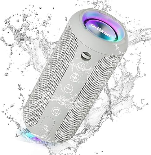 Ortizan Bluetooth Lautsprecher, Bleutooth Box mit LED-Licht, Tragbarer Mini Musikbox mit Freisprechfunktion, IPX7 Wasserschutz und 360° Surround Sound, Kabelloser Outdoor Lautsprecher mit AUX, TF