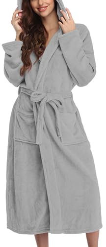 HOOUDO Tages Angebote Sale Damen-Bademantel aus Fleece mit Kapuze, leicht, weich, Plüsch, Flanell, Nachtwäsche, Fleece-Bademantel mit Kapuze, Plüsch, warm Damen Obertei Sale Angebote Bestellung