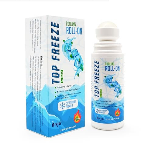 Nivja TopFreeze Cooling Gel Roll-On – 74ml, with Menthol & Pepper - Fast Acting Muscle Joint Massage Gel - Relief for Muscle Sprain, Back Pain – ICY Recovery Gel - Acupressure Massager, Muscle Rub