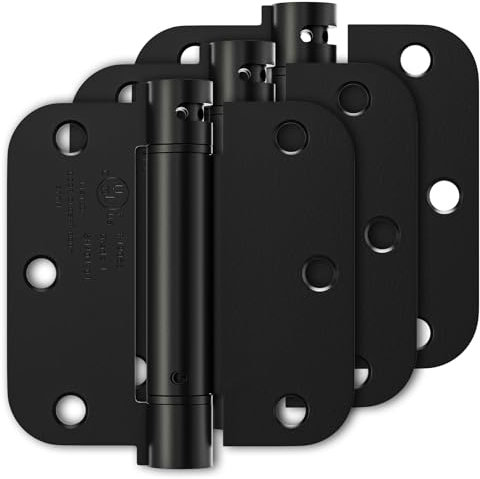 Luxbaro 3 Pack Self Closing Door Hinges 3.5 Inch, Matte Black Spring Loaded Hinges with 5/8'' Radius Corners, Adjustable Tension for Garage, Front Door, for Left and Right Hand Door, UL Listed