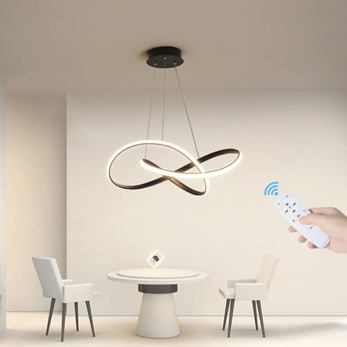 GZZBMY Modern LED Pendelleuchte mit Fernbedienung Dimmbare Hängeleuchte Höhenverstellbar Kronleuchter Pendant Lamp Oval Häengelampe für Wohnzimmer Esszimmer Schlafzimmer Restaurant (Schwarz)