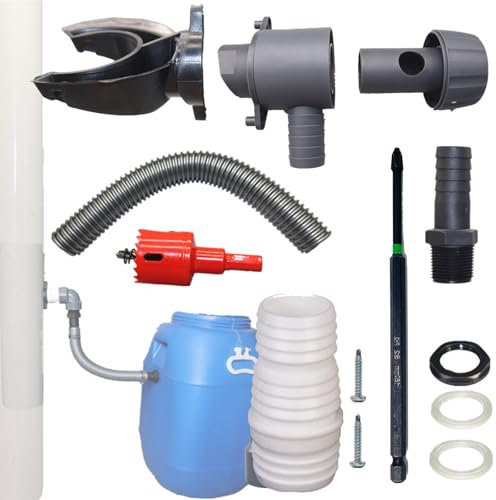 ONEMEAN Waterbutt Connector Kit, Water Butt Connector Kit with Tap, Downpipe Diverter & Hose,Guttering Rainwater Kit,Catch Rain Water for Outdoor