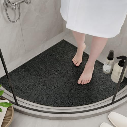 SIXHOME Duschmatte rutschfest 60cm Fächerförmig Massage Strukturierte Antirutschmatte dusche Weiche Luffa Anti Schimmel PVC rutschfeste Duschmatte passen unter die Tür Badvorleger für Dusche Schwarz