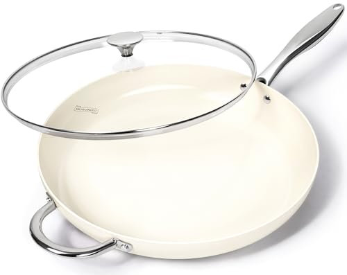 MICHELANGELO Large Frying Pan with Lid, 14 Inch Ceramic Skillet with Nonstick Coating, Healthy Non Stick Fry Pan, Induction Compatible, White