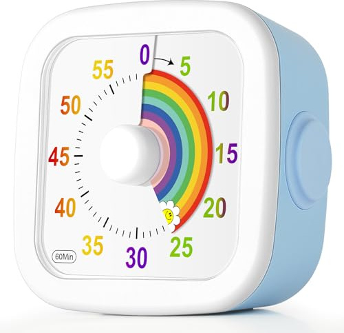 HOTUT Visueller Timer, 60 Minuten mit Regenbogen Muster, Countdown-Timer, Zeitmanagementwerkzeug für Kinder und Erwachsene, Analoger Kurzzeitmesse für Aaulla, Küche, Blau