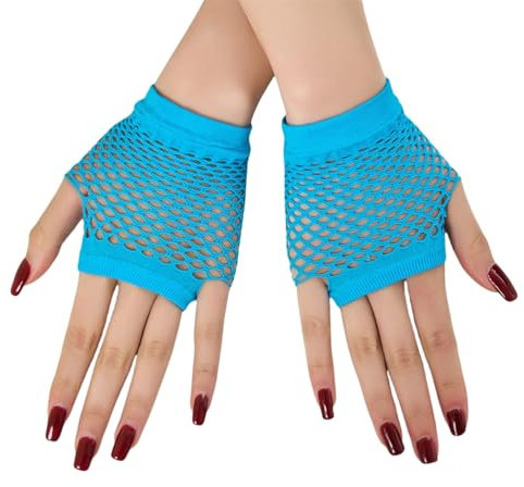 JekyTMP 8 Paar Fingerlose Netzhandschuhe Damen Fischnetz Handschuhe Spitzenhandschuhe Mode Opernhandschuhen Netz Armstulpen Netzärmel Rock Handschuhe Fishnet Gloves für Hochzeiten Opern (Blau)