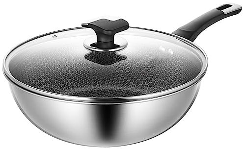 OOMRNV Wok in Acciaio al Carbonio, padelle Wok in Acciaio al Carbonio, padelle Wok e padelle per Saltare in Padella, Wok a Nido d'Ape per Saltare in Padella, pentole AntiGraffio per fornelli a Gas,