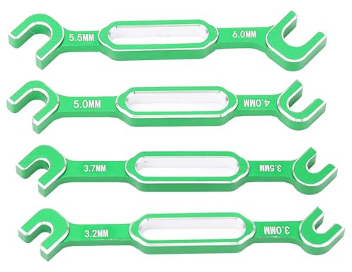 Alomejor 4PCS RC Car Turnbuckle Wrenches Aluminum Alloy RC Maintenance Spanner 3.0-6.0mm for Adjusting Ball Joints (Green)