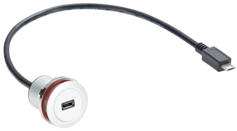 Micro USB 2.0 Threaded Fixed Mount Charging Short Cable Micro USB Male to Female Extension Cable Micro USB 5Pin Flush Round Dash Panel Mount Data Power Cable for Car Boat Motorcycle Truck(0.3M/1FT)