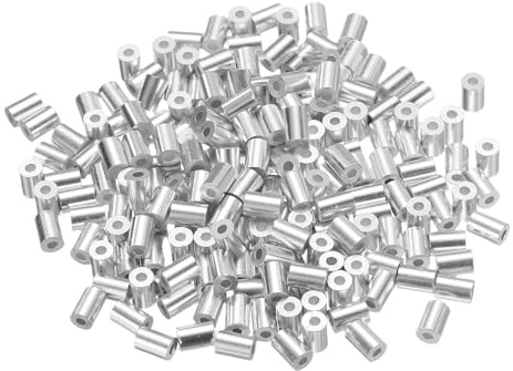 sourcing map 200 manicotti di crimpatura in alluminio per funi metalliche di diametro 3/64, manicotti rotondi in alluminio per estremità del cavo