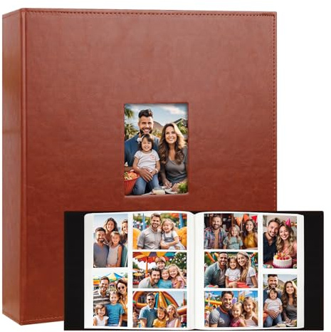 Aevdor 700 Pockets Photo Album 4x6, Extra Large Capacity Leather Cover Wedding Family Photo Albums Holds 700 Horizontal and Vertical Photos, Acid-free Pages 4x6 Photo Album with Front Window (Brown)