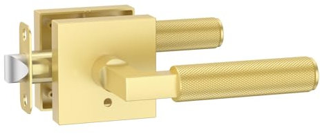 Amerdeco 1 Pack Brushed Gold Knurled Privacy Door Handle, Heavy Duty Interior Lever for Bedroom & Bathroom AM038