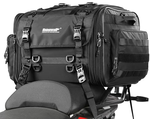 Rhinowalk Motorcykel sadelväska, stor vattentät och expanderbar väska för motorcykelturer, resväska Powersports, svart (40 L ~ 60 l)