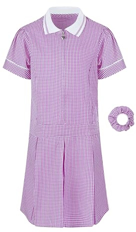 Listers Schoolwear Girl's School Uniform Pleated Gingham Summer Dress + Hair Bobble Age 3 4 5 6 7 8 9 10 11 12 13 14 15 16 17 18 Years Purple
