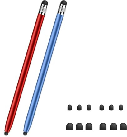 Leloco Stift für Tablet, Tablet Stift für Alle Tablets (2 Stück), 2 in 1 Gummi Stylus Touch Pen, Touchscreen Stift, Geeignet für Touchscreen -Geräte wie Mobiltelefone, Tablets usw.(Rot + Blau)