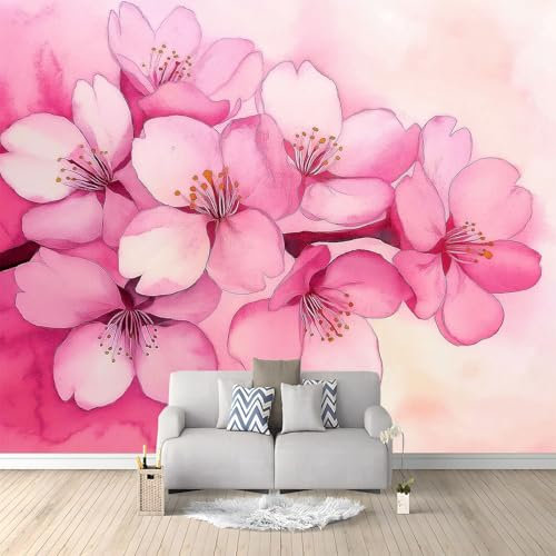 Carta da parati fotografica minimalista con fiori di ciliegio, 200 x 140 cm, in tessuto non tessuto di alta qualità, decorazione per camera da letto e soggiorno, colore rosa