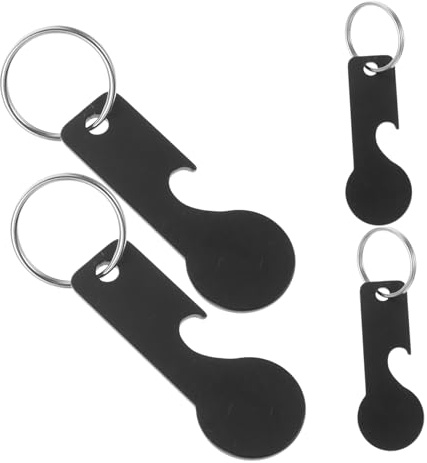 Homoyoyo 4Pcs Trolley Token Keychain Set Stainless Steel Bottle Opener Pendant Key Ring for Shopping Cart Remover Portable Tokens for Grocery Trolley Use