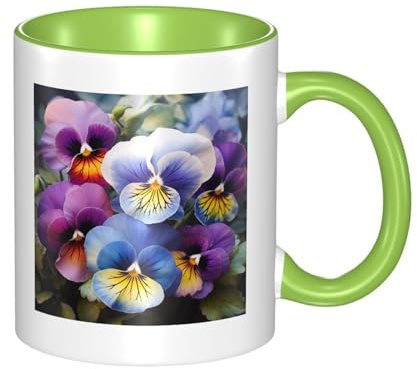 LKWSCGHM Pansy Perfection Coffee Mugs with Handle 11 oz Large Porcelain Mug for Hot/Cold Beverages, Ceramic Tea Cups for Men Women Funny Coffee Cup Housewarming Wedding Gift