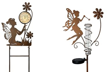 HONGLAND Solar Outdoor Temp and Rain Gauge Outdoor with Solar Lights