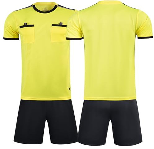 ZIQICAI2007 Uniformes de árbitro de fútbol, Jersey de árbitro Uniformes de árbitro para Hombre, Conjunto de árbitro de fútbol Junior