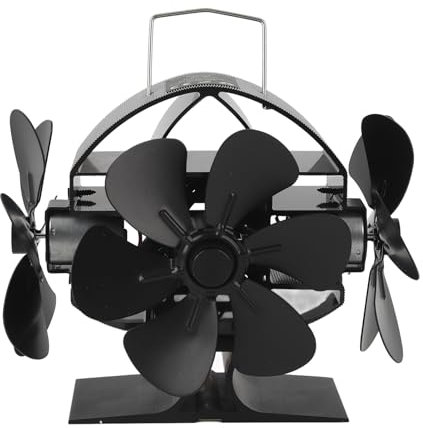 shenruifa Heat Powered Stove Fan 3 Heads 18 Blade Aluminum 270 Degree Blowing Fireplace Fan with Protective Cover Handle for Home Wood Burning Stove