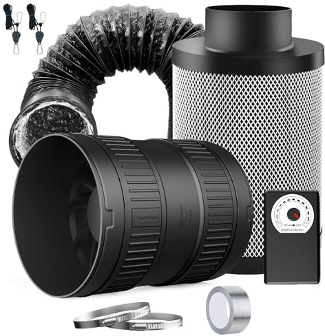 FanGoFast 150 mm 587 m³/h Set di Ventilazione, Ventilatore a velocità Regolabile, Filtro al Carbone Attivo, Tubo di Scarico in Gomma per Growbox Serra Tenda Coltivazione Idroponica