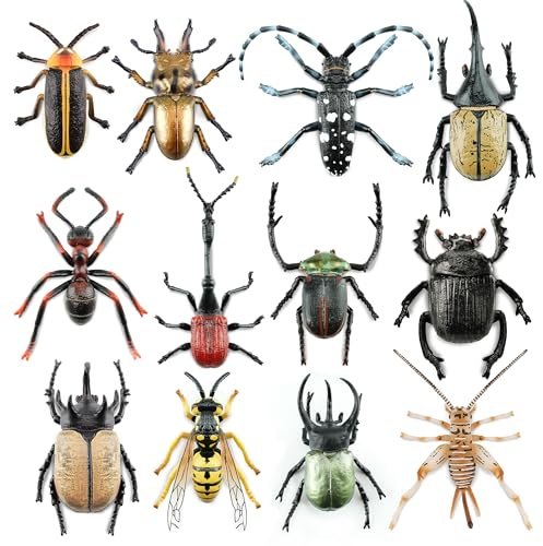 Toymany 12PCS Realistic Insects Figurines Toys - Plastic Bugs Figures Set with Cricket Bee Ant Dung Beetle, Educational Halloween Toy Cake Toppers Christmas Birthday Gift for Toddlers Kids