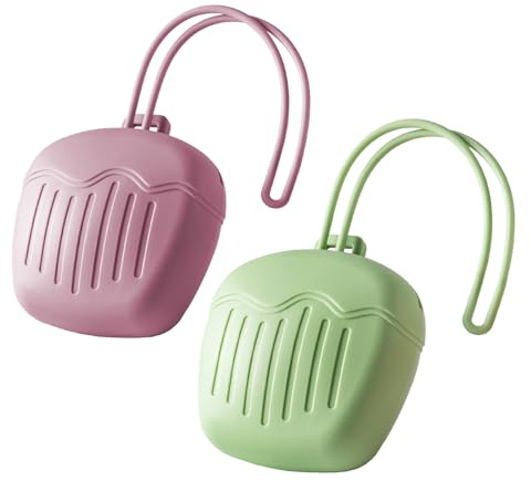 2 Pack Silicone Dummy Holder Case, BPA-Free Pacifier Storage Box for Baby, for Soother Pods for Travel, Stroller, Nappy Bag Easy-Clean Dummy Case (Green/Pink)