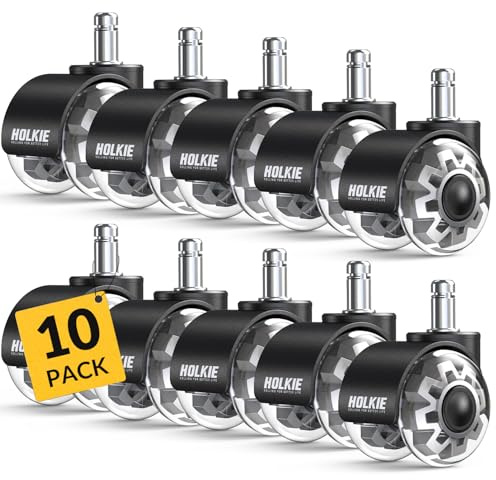 HOLKIE Bürostuhl Rollen 11mm 10er Set Grau Gummi Rollen für Bürostühle Schreibtischstuh mit Doppelrädern Stuhlrollen für Parkett Geeignet Harte Böden Leises & Sanftes Gleiten
