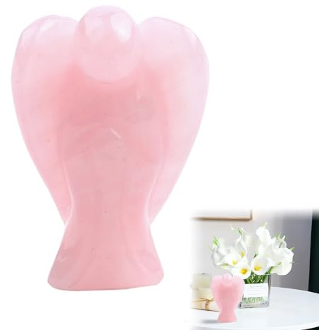 Natural Rose Quartz Guardian Angel 1.57 Inch Crystal Gifts for Women Healing Crystals for Emotional Support and Spiritual Protection (Pink)