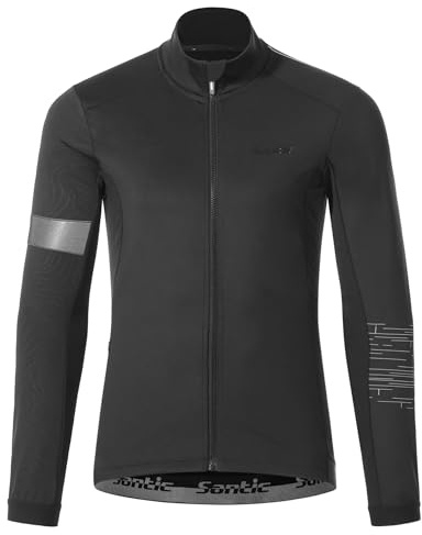 Santic cykeljacka herr termojackor vindtät vinter löparjacka cykel lätt jacka andas softshelljacka långärmad, svart, L