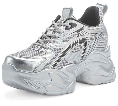 VEACAM Sneakers con Tacco a Zeppa Alto da Donna, comode, alla Moda, Stringate, Casual, con Altezza Interna Aumentata.,Argento,37 EU