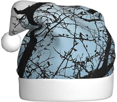 UENFFKDAP Schwarze Krähenvögel, bedruckte Plüsch-Weihnachtsmütze, Unisex, Samt, bequem, Weihnachten, Party, Silvester, Urlaub, Party-Dekorationen