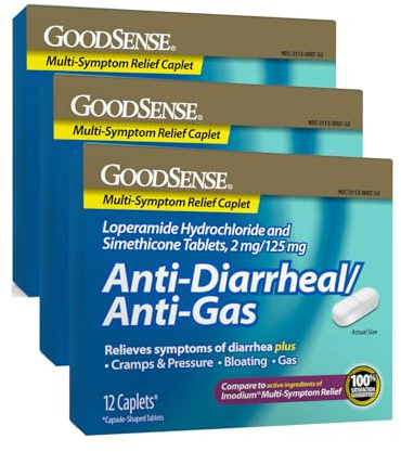 GoodSense Loperamide Hydrochloride and Simethicone Tablets, 2 mg/125 mg, Anti-diarrheal, Anti-Gas 12 CT (Pack of 3)