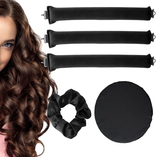 3 Stk Heatless Curls Band mit Schlafkappe, Overnight Blowout Rods | Hitzefreie Lockenwickler über Nacht Overnight Curls Lockenwurst Locken Ohne Hitze für Mittleres Lange Haare