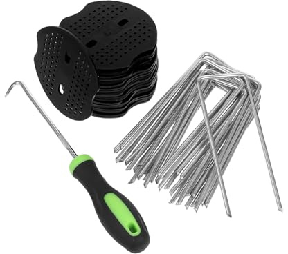 Lurrose Piquets en U pour Jardin Agrafes Solides pour Toile de paillage Kit de Fixation avec Crochet pour Gazon Piquets pour Membrane de Sol résistants et Polyvalents