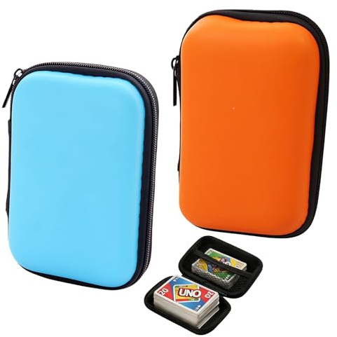 UNO Card Case, Portable EVA Storage Box with Zipper for Playing Cards | Blue & Orange 2 Pack Waterproof Shockproof Card Holder for Travel Games, Board Game Accessories and Small Item Organisation