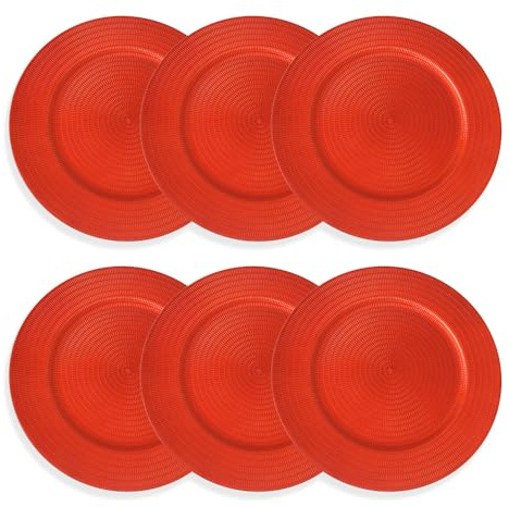 MA MAISON Set 6PZ Sottopiatti Natalizi - Forma Rotonda, Decorazione, Tavola, Feste, Finitura Lucida, Natale, Eleganti, Ø 33 cm (Elegance Rosso)