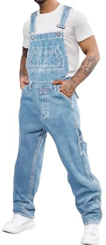 YSERB Men's Bib Overall Regular Fit Denim Overall Straight Leg Coveralls Hip Hop Jumpsuit Pants Casual Fashion Workwear Blue