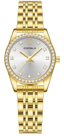 CIVO Relojes Mujer Dorado Analógico: Reloj de Mujer Acero Inoxidable Impermeable - Relojes Redondo Cuarzo Elegante con Diamantes - Adecuado para el Trabajo de Señora o Uso Diario