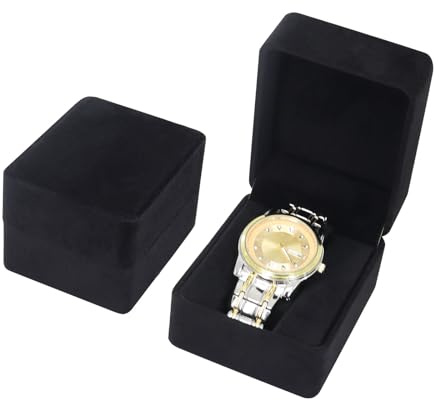 AfitLulu Uhrenbox Einzeln Uhren Aufbewahrungsbox mit Abnehmbaren Uhrenkissen für Damen und Herren, Uhrenkoffer PU-Leder Uhrenaufbewahrungsbox für Armbanduhren, Smartwatches, Armbänder (Samt-Schwarz)