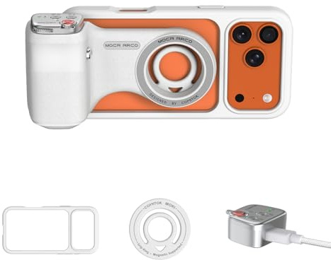COMITOK MOCA ARCO - Impugnatura per fotocamera iPhone Pro Max con custodia per iOS26, compatibile con iOS17/iOS18, impugnatura per fotocamera del telefono con impugnatura migliorata e telecomando