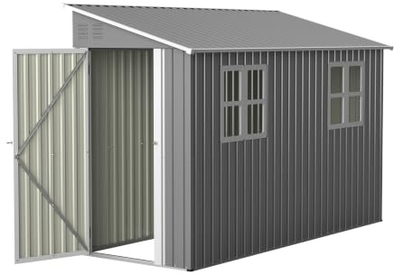 Casetta da giardino in metallo, casetta per attrezzi in metallo con kit di base, 1,2x3 m (4x10 piedi) Capanno da giardino per uso esterno a carico pesante, design ad appoggio con porta sinistra/destra